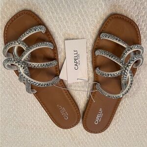 Capelli of New York Silver and Brown Sandals with Braided Straps